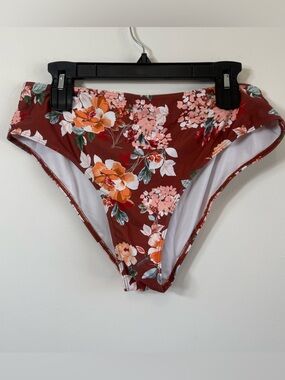 Boho Retro Rust Floral High Waisted Bikini Bottoms 2XL Plus Size